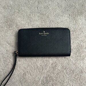 Kate Spade Saffiano Leather Zip Around Wallet with Striped Interior